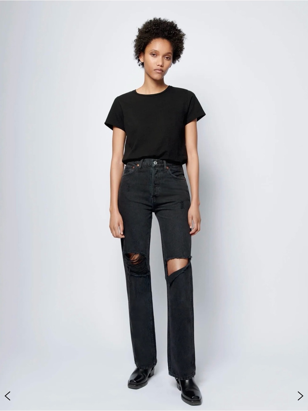 NWT RE/DONE 90s High Rise Loose Jeans Washed Black With Rips Size 23